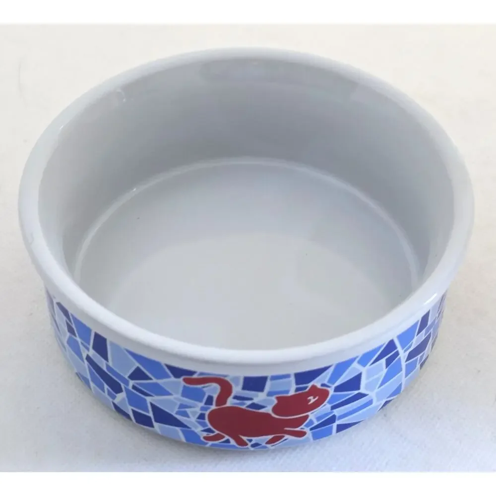 Cat Bowl-Food or Water-Blue Mosaic Design-Cats-Cute-Small